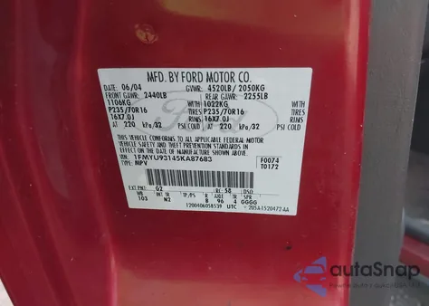 2005 Ford Escape Xlt из США, поврежденный, VIN 1FMYU93145KA87683